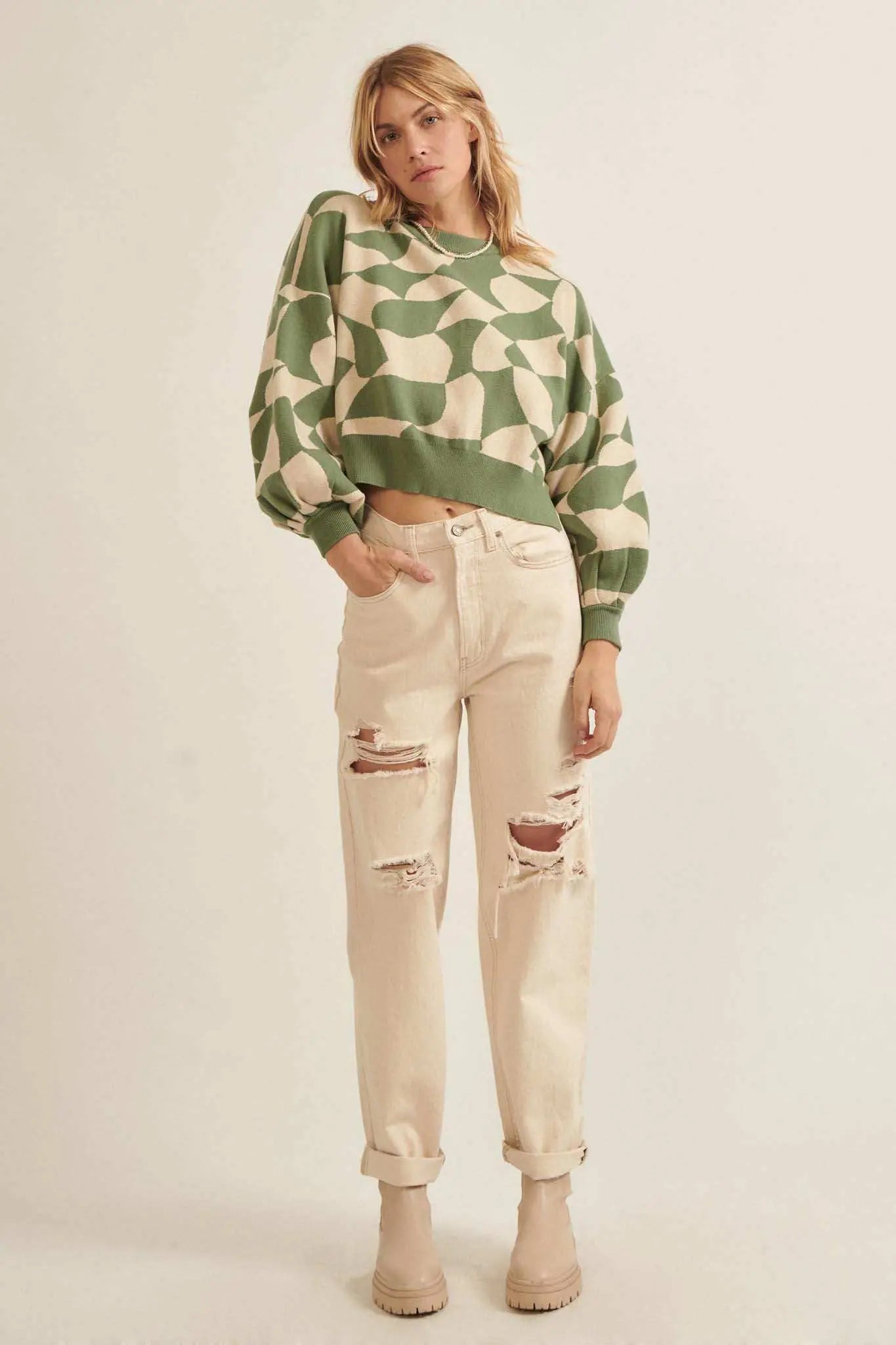 Queen's Row Abstract Checkerboard Sweater