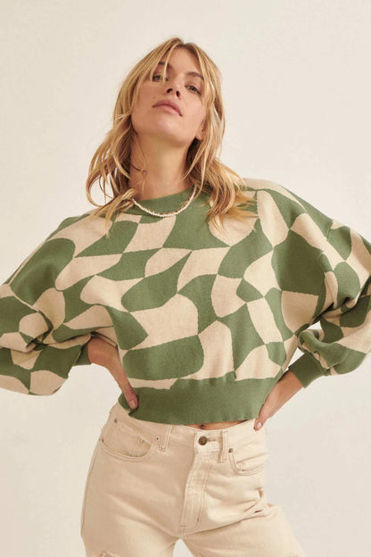Queen's Row Abstract Checkerboard Sweater
