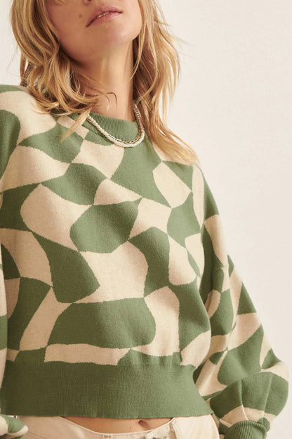 Queen's Row Abstract Checkerboard Sweater