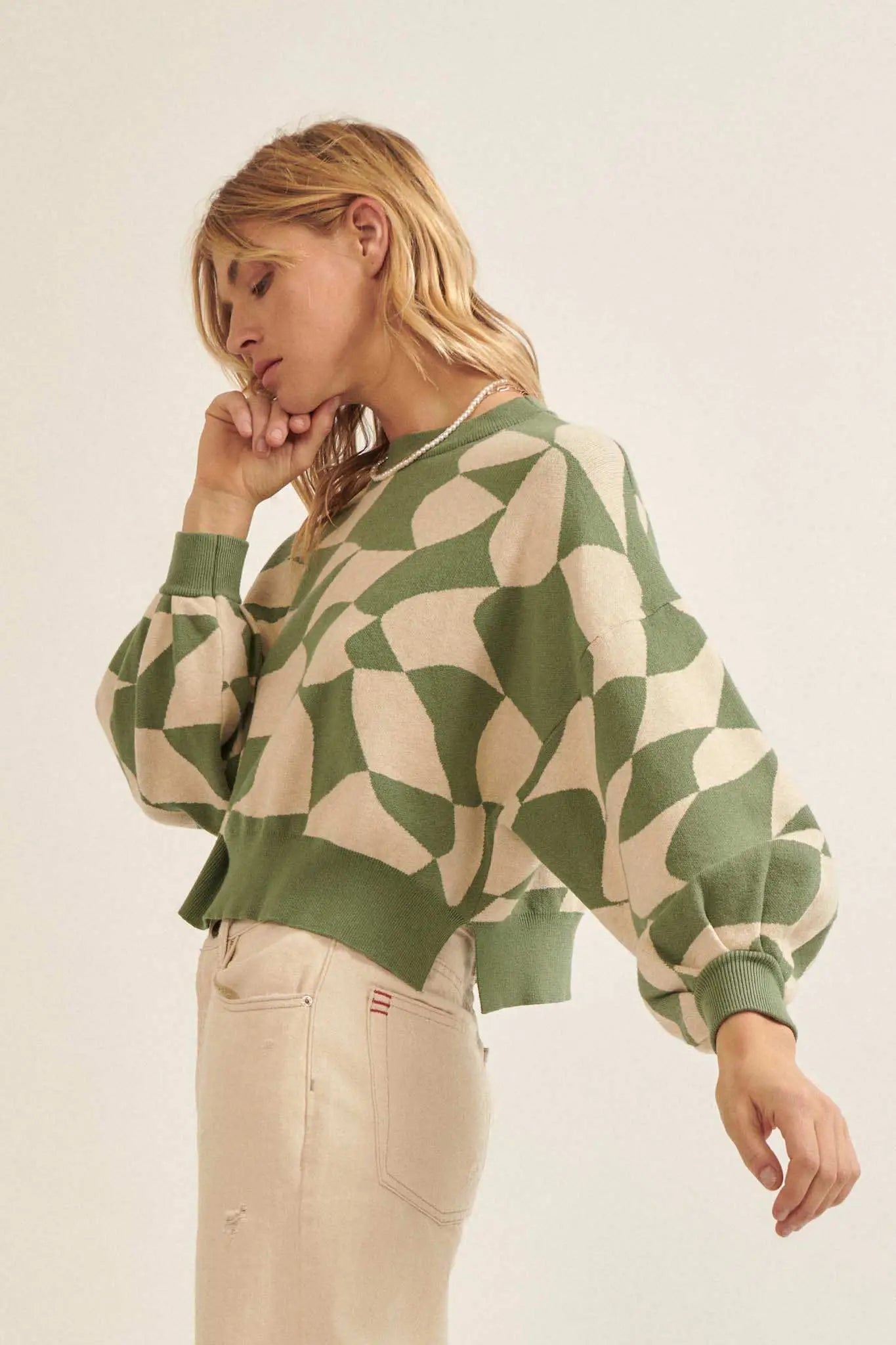 Queen's Row Abstract Checkerboard Sweater