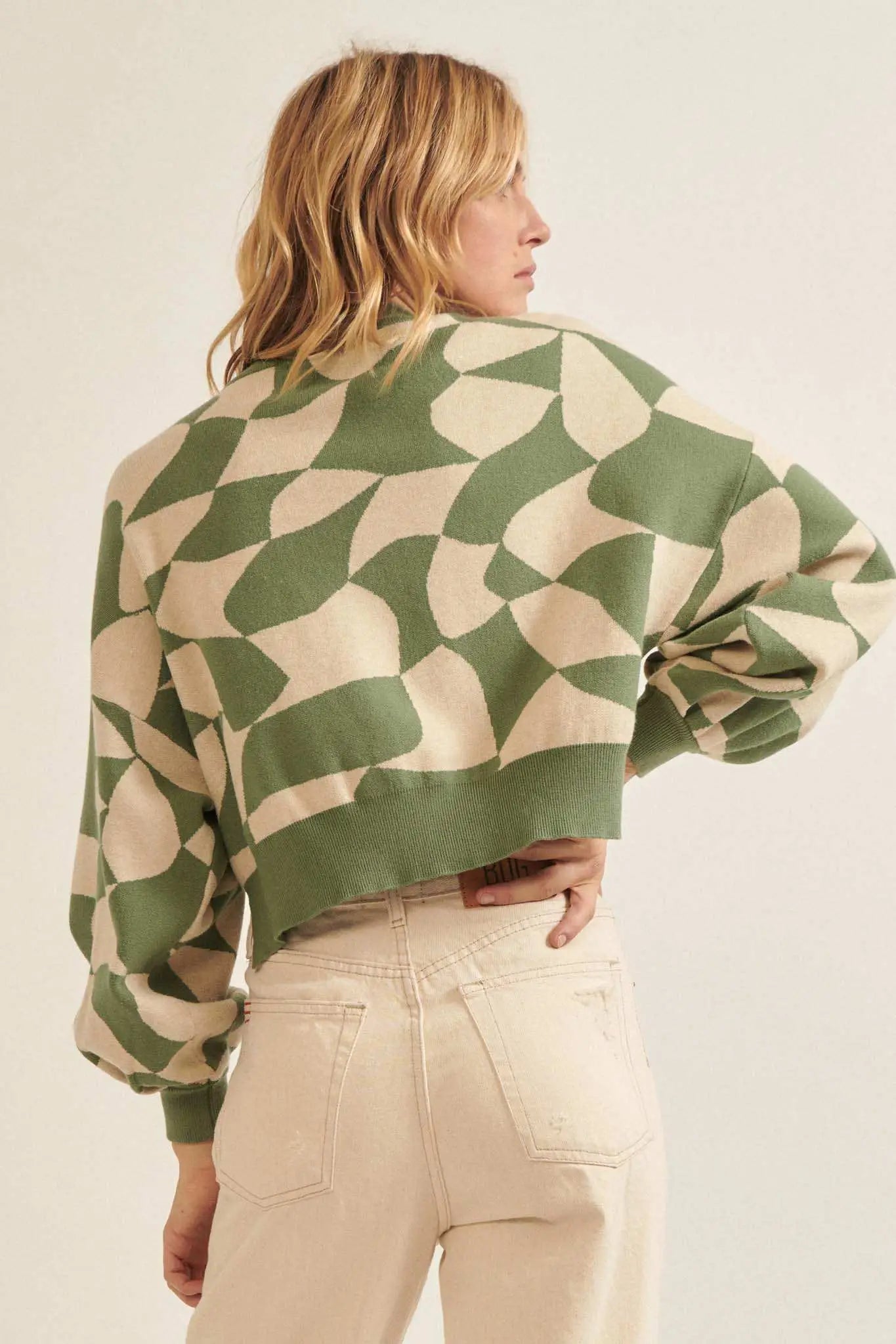 Queen's Row Abstract Checkerboard Sweater