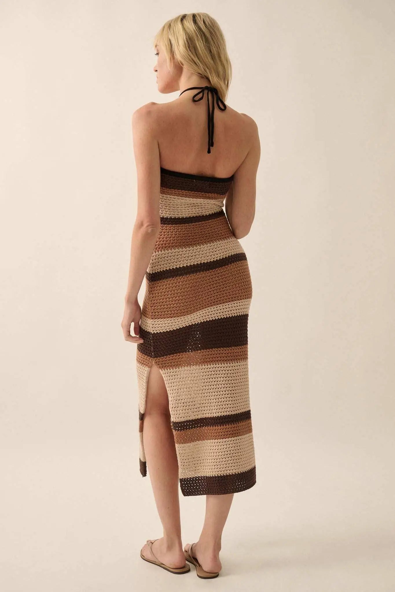 Desert Days Striped Crochet Halter Tube Dress
