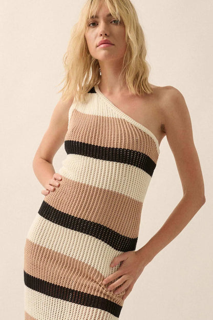 Crochet Bae Striped Knit Asymmetrical Midi Dress