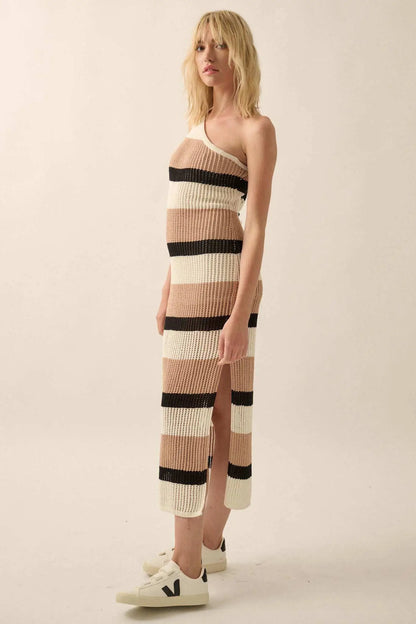 Crochet Bae Striped Knit Asymmetrical Midi Dress
