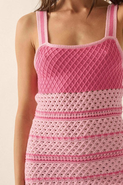 Cali Breeze Striped Crochet Knit Mini Dress