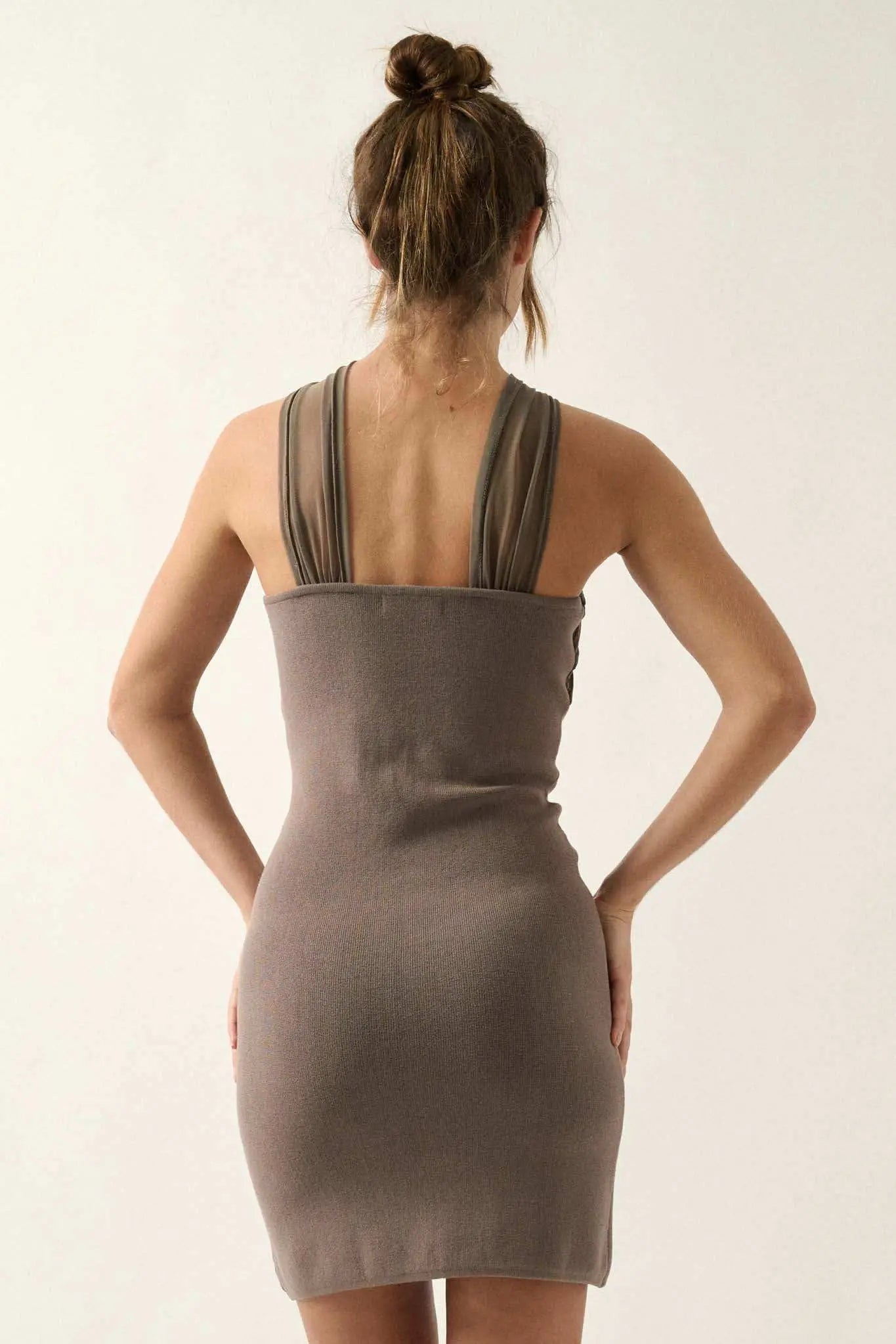 Shaper Fit Cross-Front Rib-Knit Mini Dress