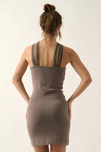 Shaper Fit Cross-Front Rib-Knit Mini Dress