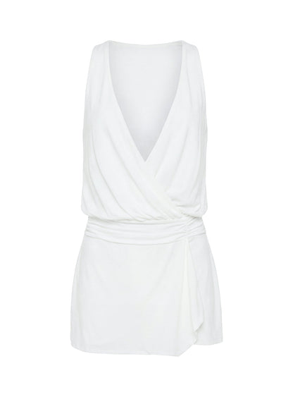 Carissima Drape Plunge Mini Dress White