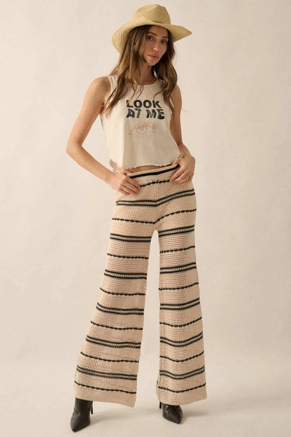 Cali Vibes Striped Crochet Knit Sweater Pants
