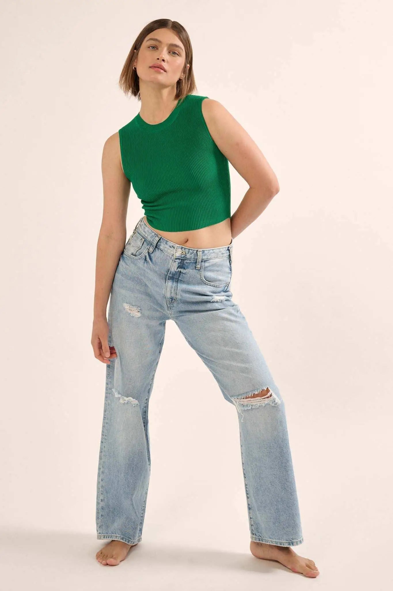 Shaper Fit Crewneck Rib-Knit Tank Top