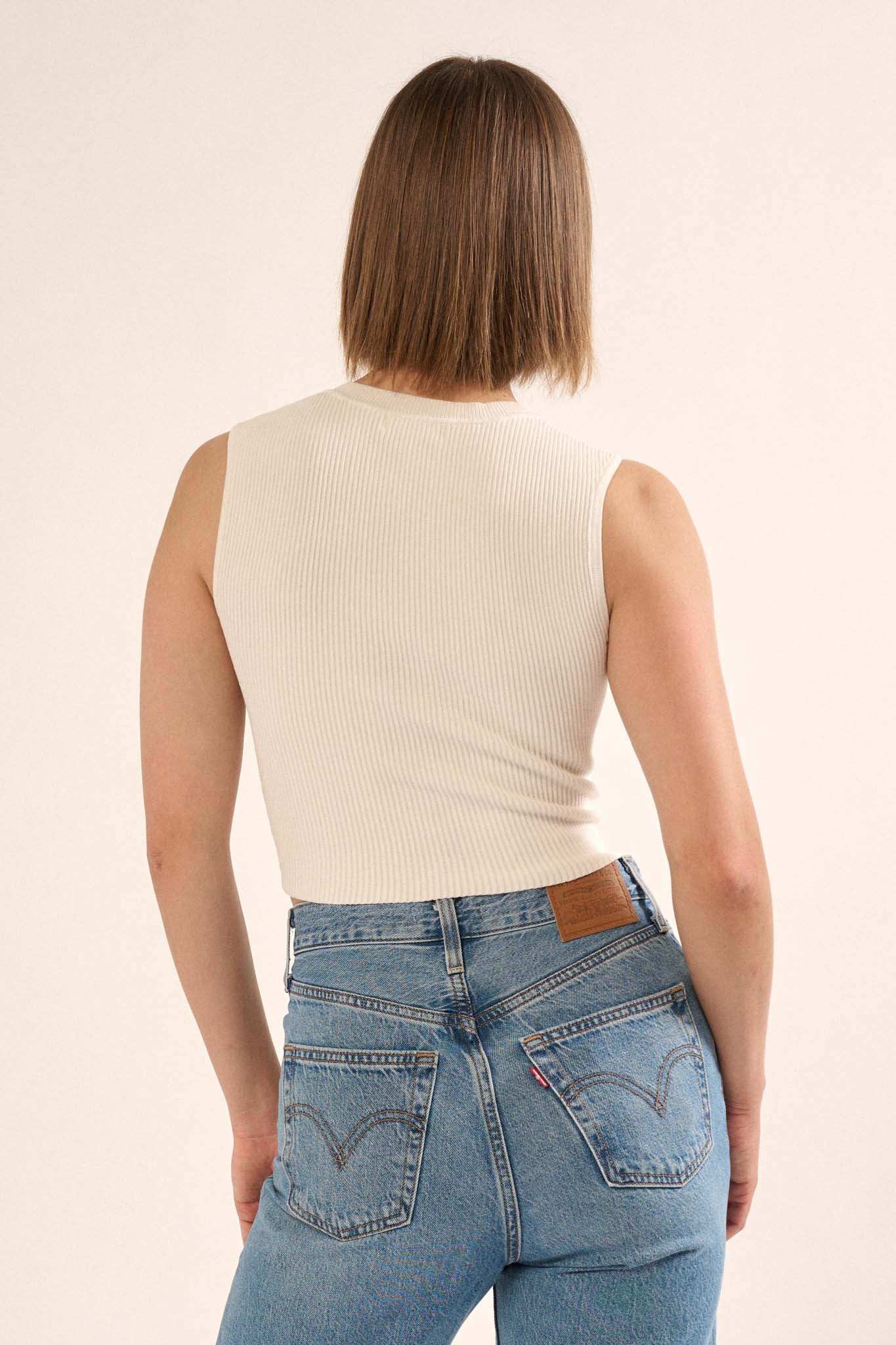 Shaper Fit Crewneck Rib-Knit Tank Top