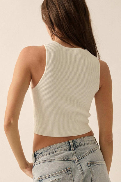 Shaper Fit Rib-Knit Asymmetrical Cropped Tank Top