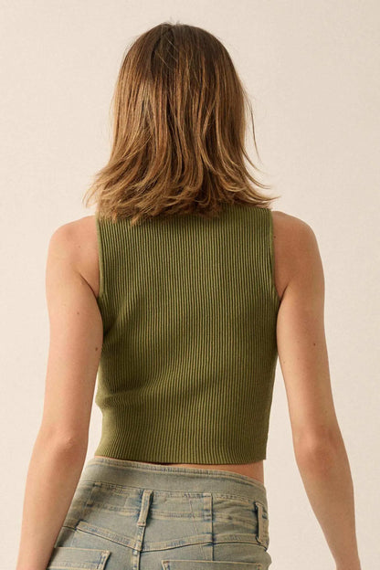 Shaper Fit Rib-Knit Asymmetrical Cropped Tank Top