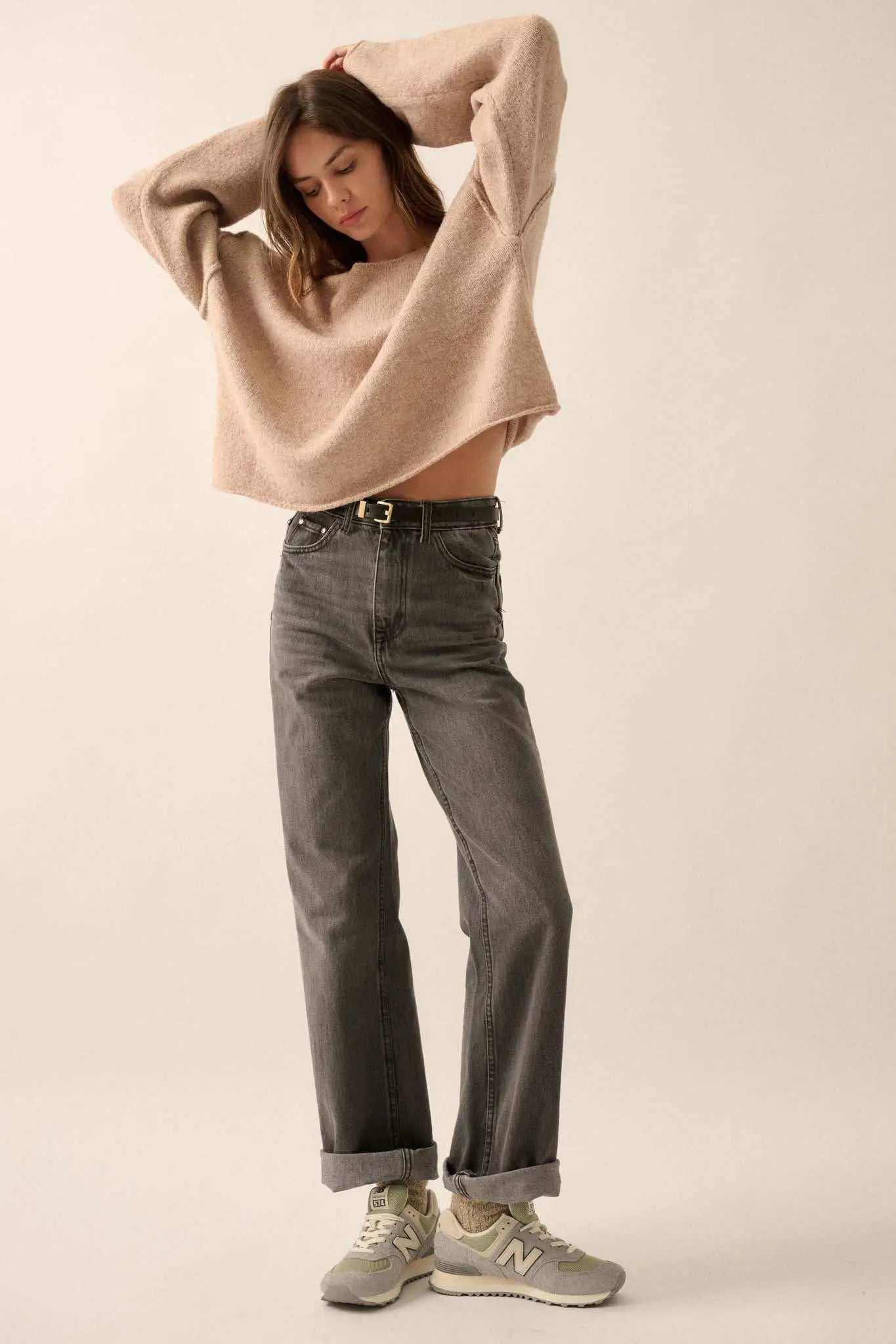 Good Life Exposed-Seam Rolled-Edge Sweater