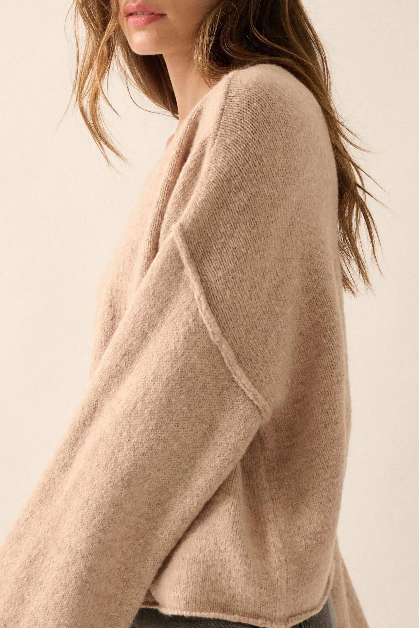 Good Life Exposed-Seam Rolled-Edge Sweater