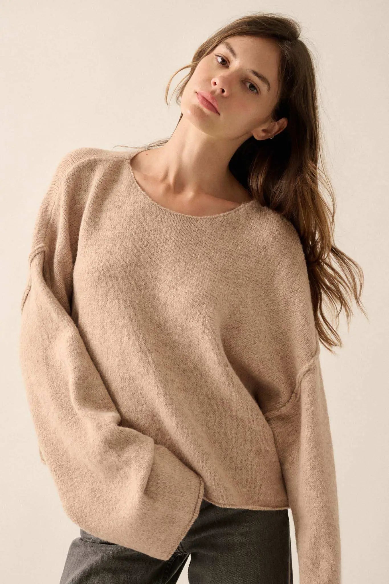 Good Life Exposed-Seam Rolled-Edge Sweater