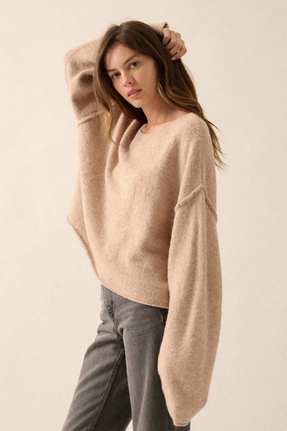 Good Life Exposed-Seam Rolled-Edge Sweater