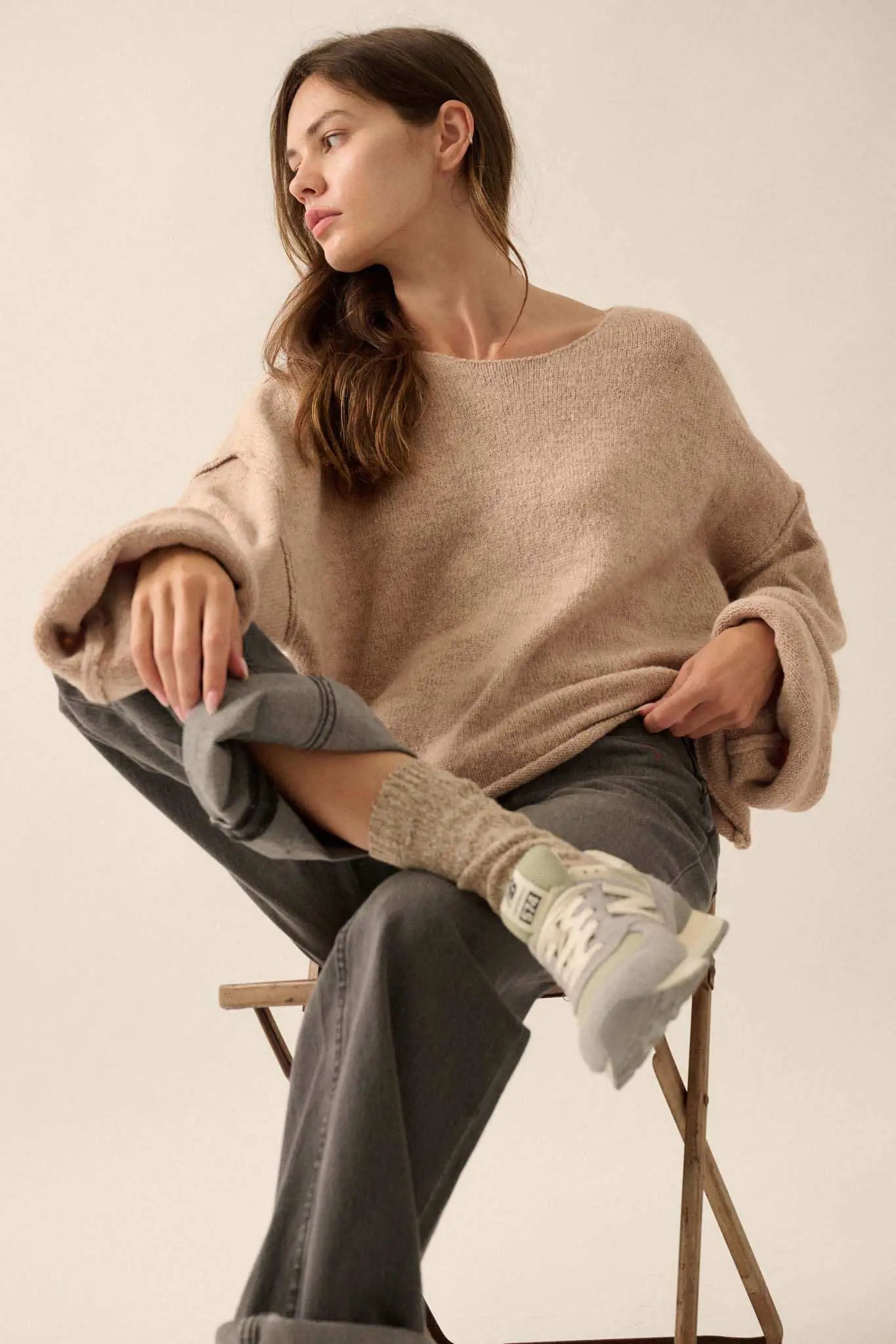 Good Life Exposed-Seam Rolled-Edge Sweater