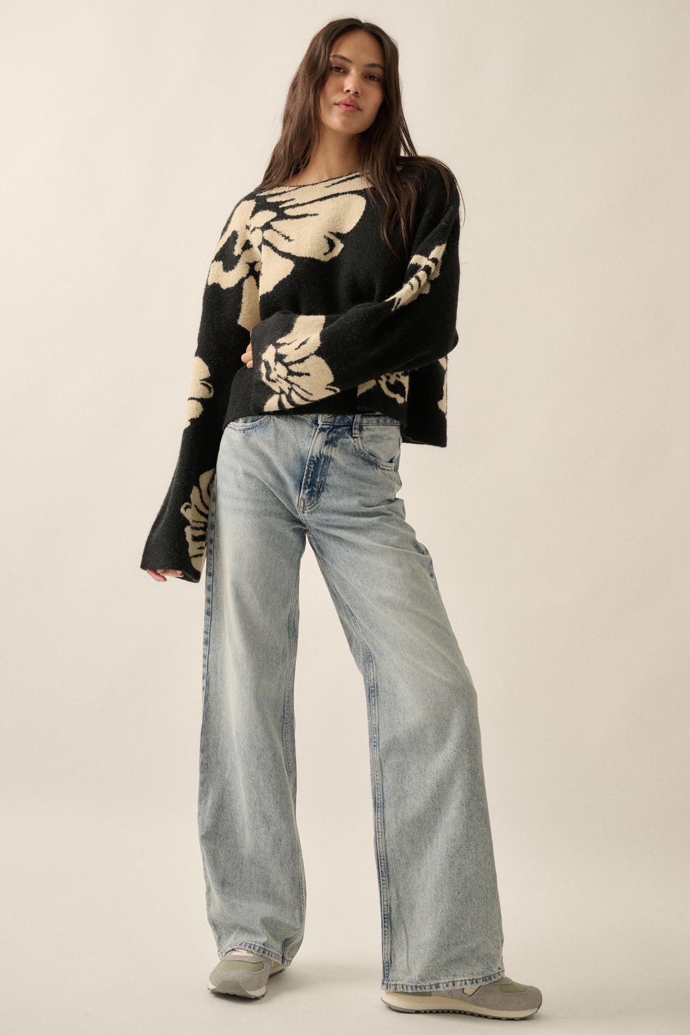 Pleasant Petals Floral Jacquard-Knit Sweater