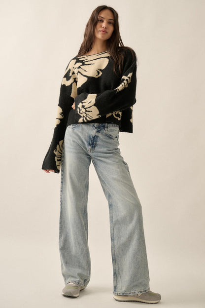 Pleasant Petals Floral Jacquard-Knit Sweater