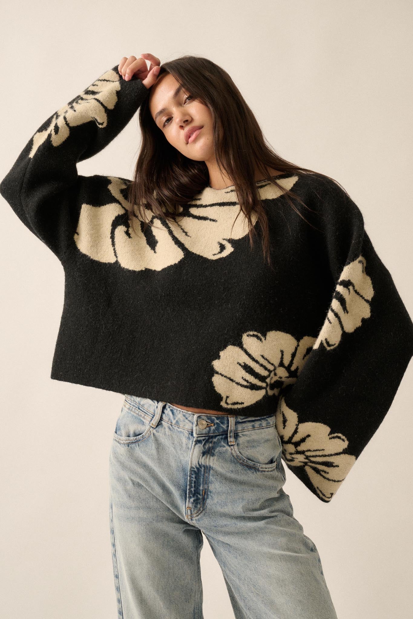 Pleasant Petals Floral Jacquard-Knit Sweater