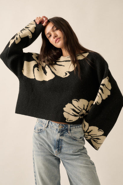 Pleasant Petals Floral Jacquard-Knit Sweater