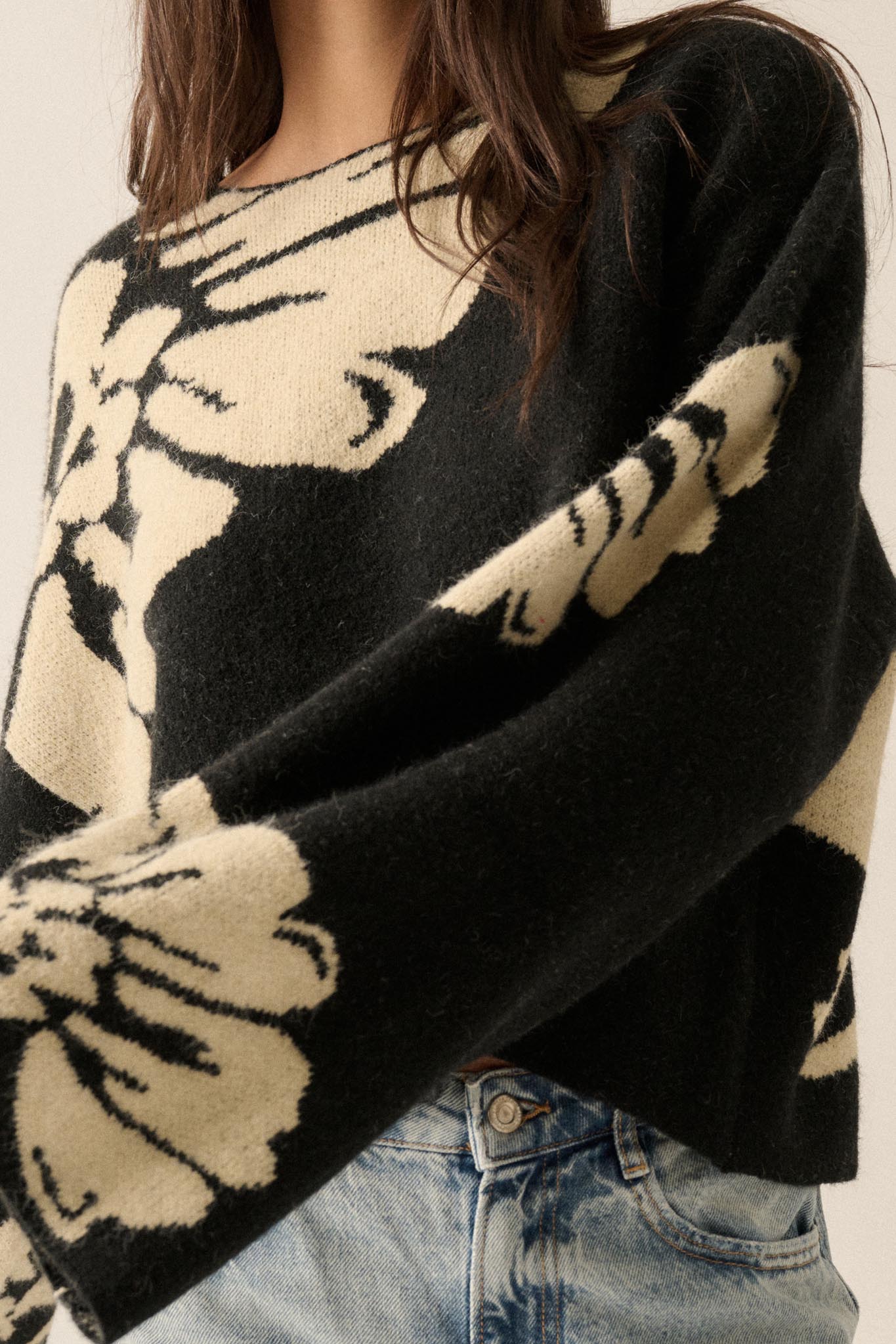 Pleasant Petals Floral Jacquard-Knit Sweater