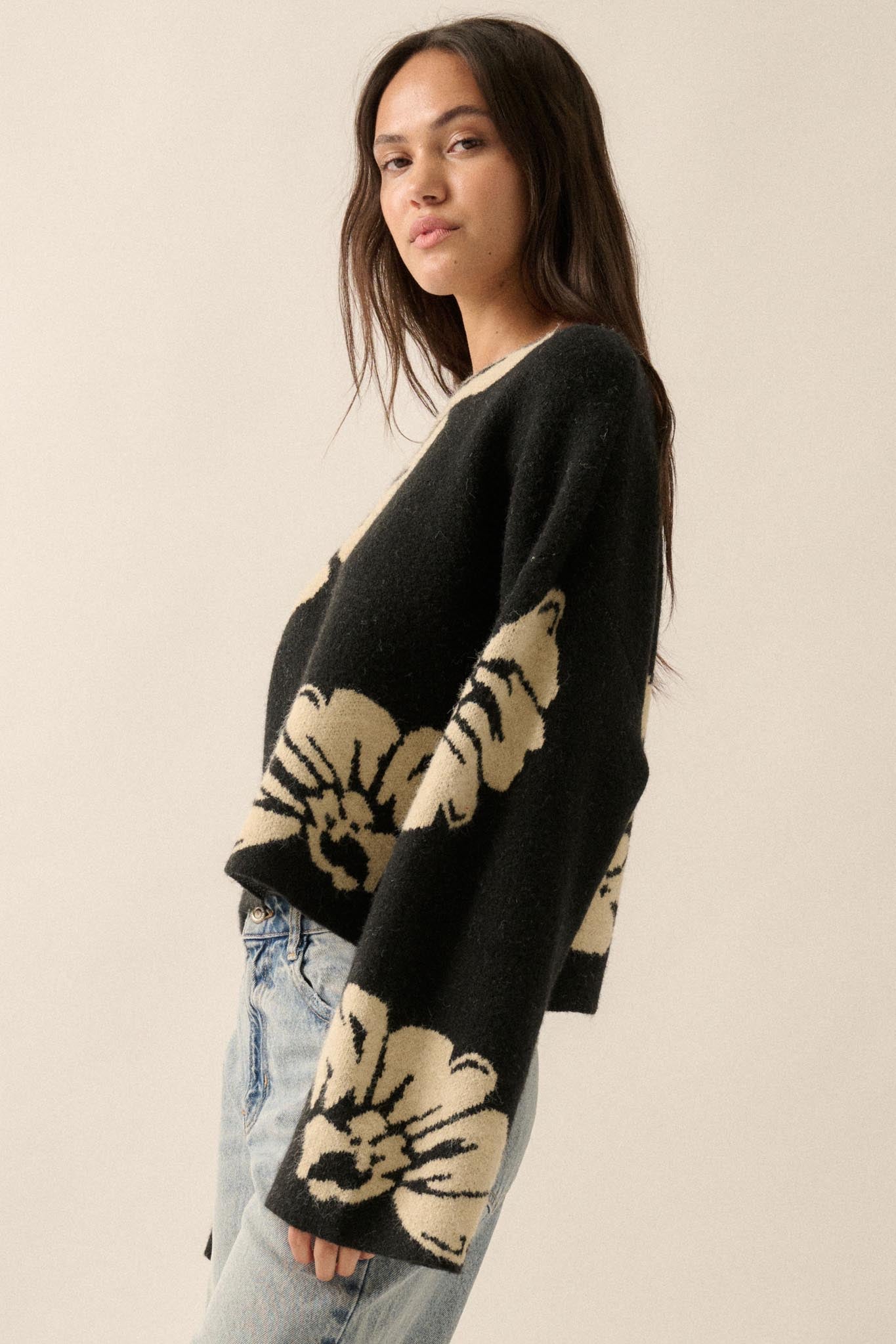 Pleasant Petals Floral Jacquard-Knit Sweater