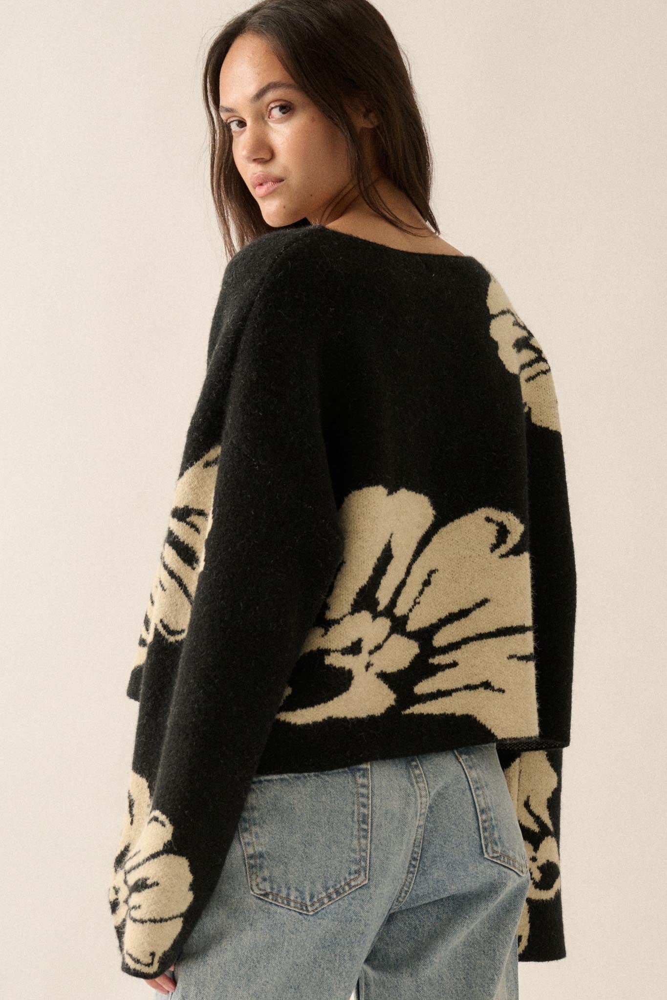 Pleasant Petals Floral Jacquard-Knit Sweater