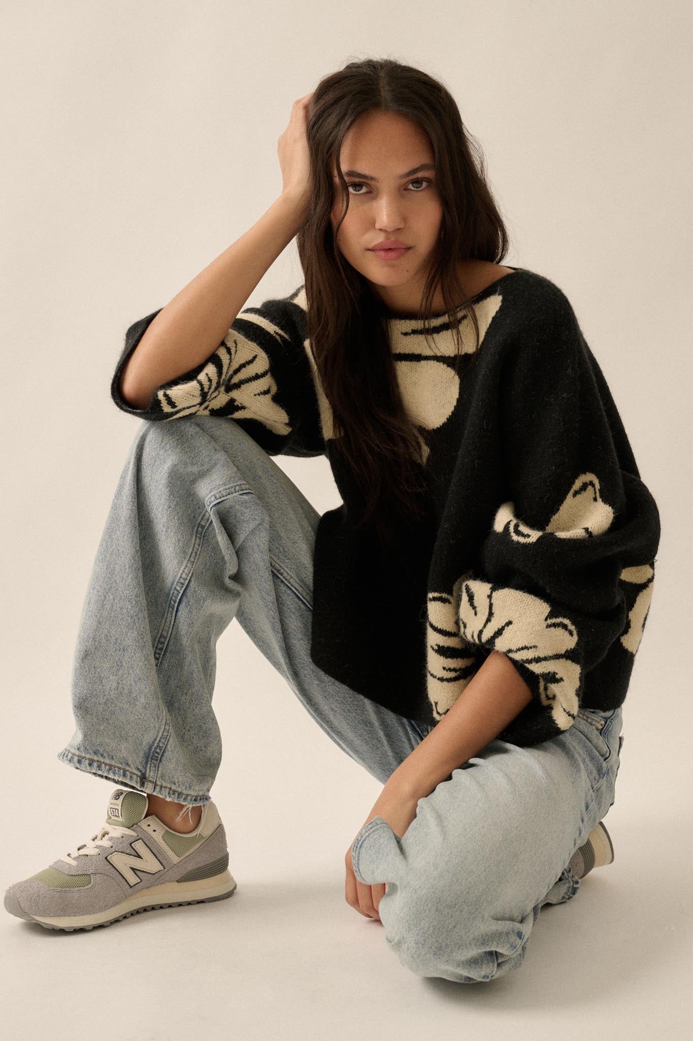Pleasant Petals Floral Jacquard-Knit Sweater