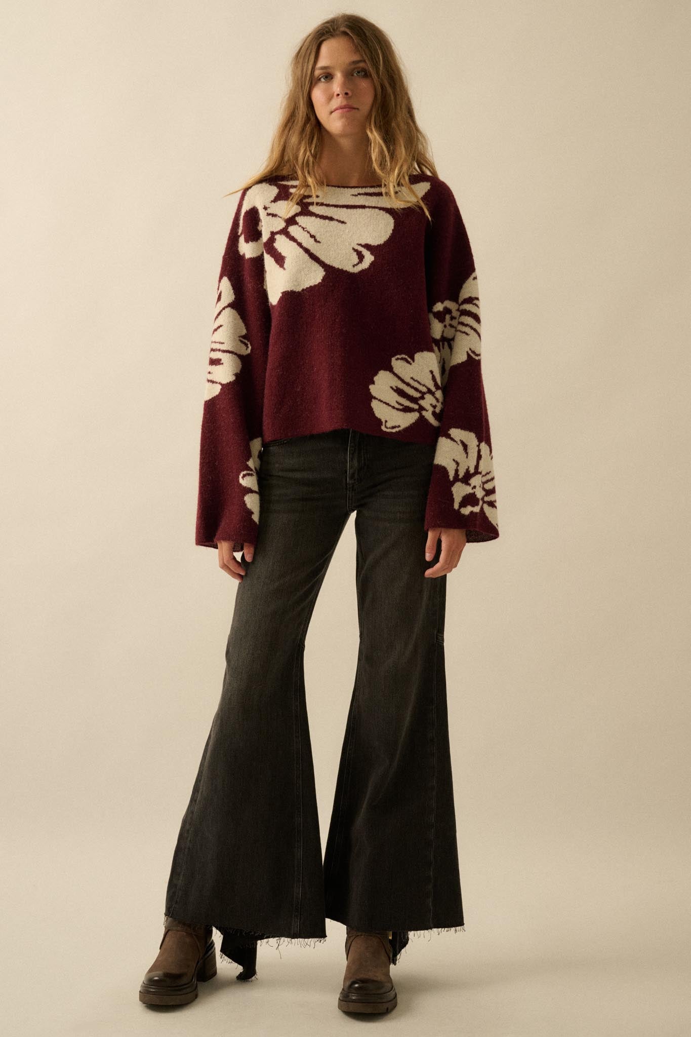 Pleasant Petals Floral Jacquard-Knit Sweater