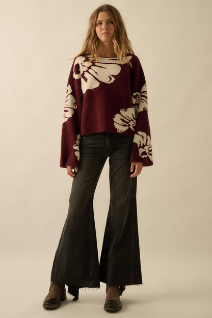 Pleasant Petals Floral Jacquard-Knit Sweater