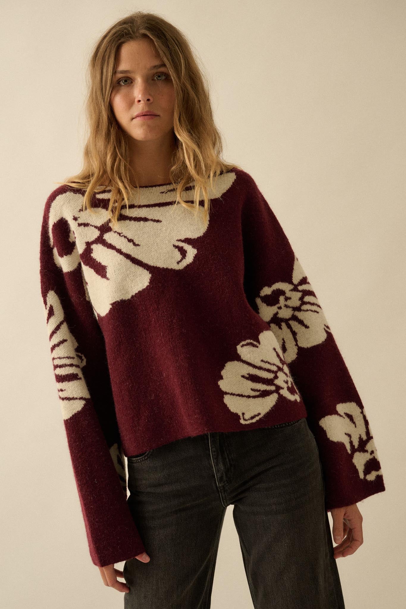 Pleasant Petals Floral Jacquard-Knit Sweater