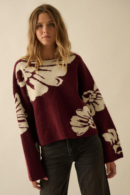 Pleasant Petals Floral Jacquard-Knit Sweater