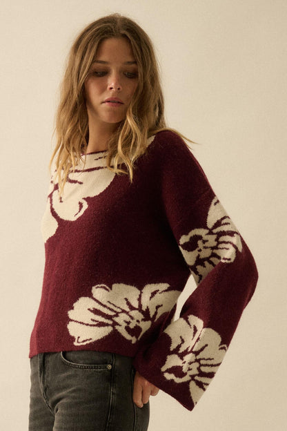 Pleasant Petals Floral Jacquard-Knit Sweater