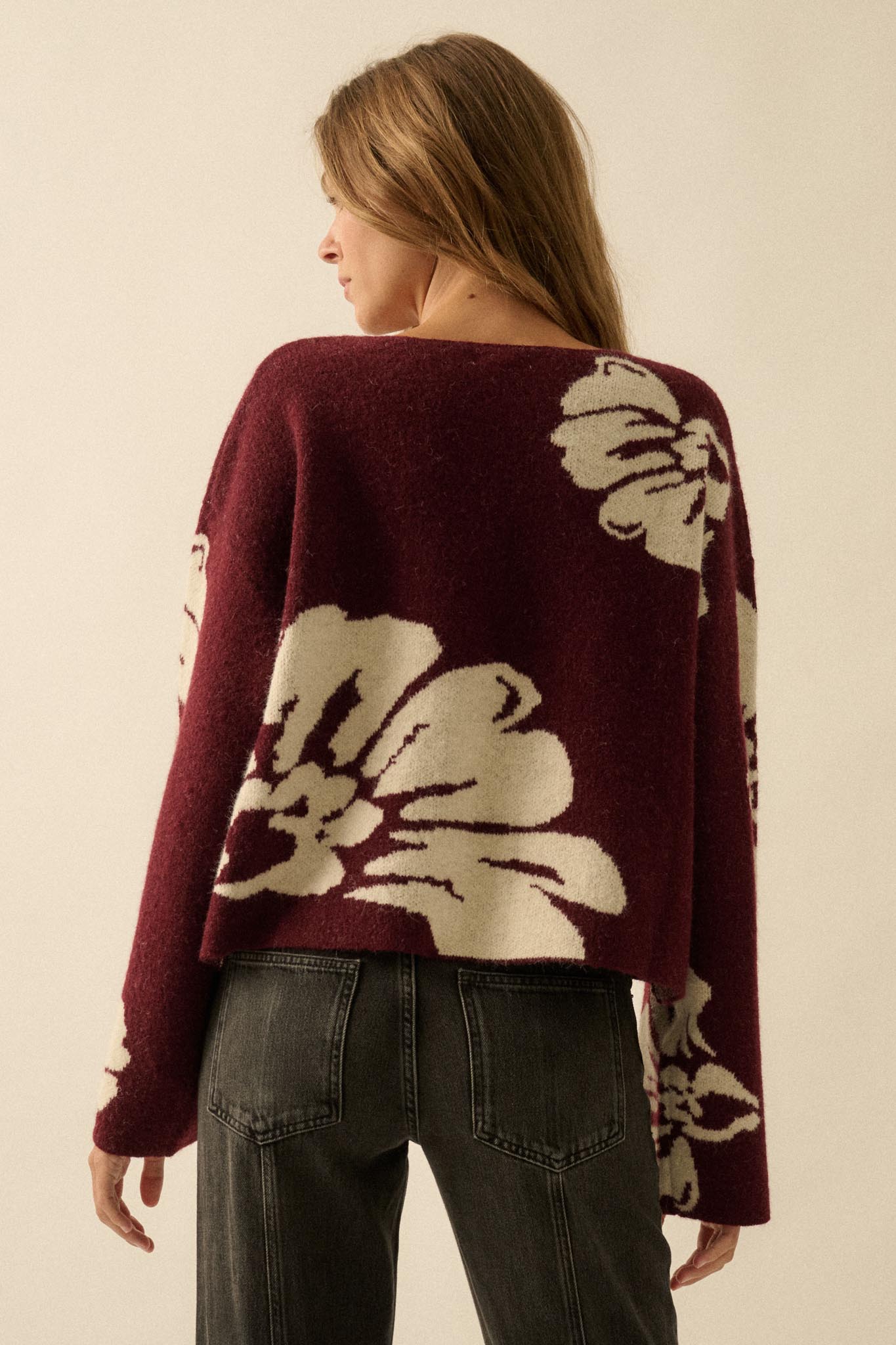 Pleasant Petals Floral Jacquard-Knit Sweater