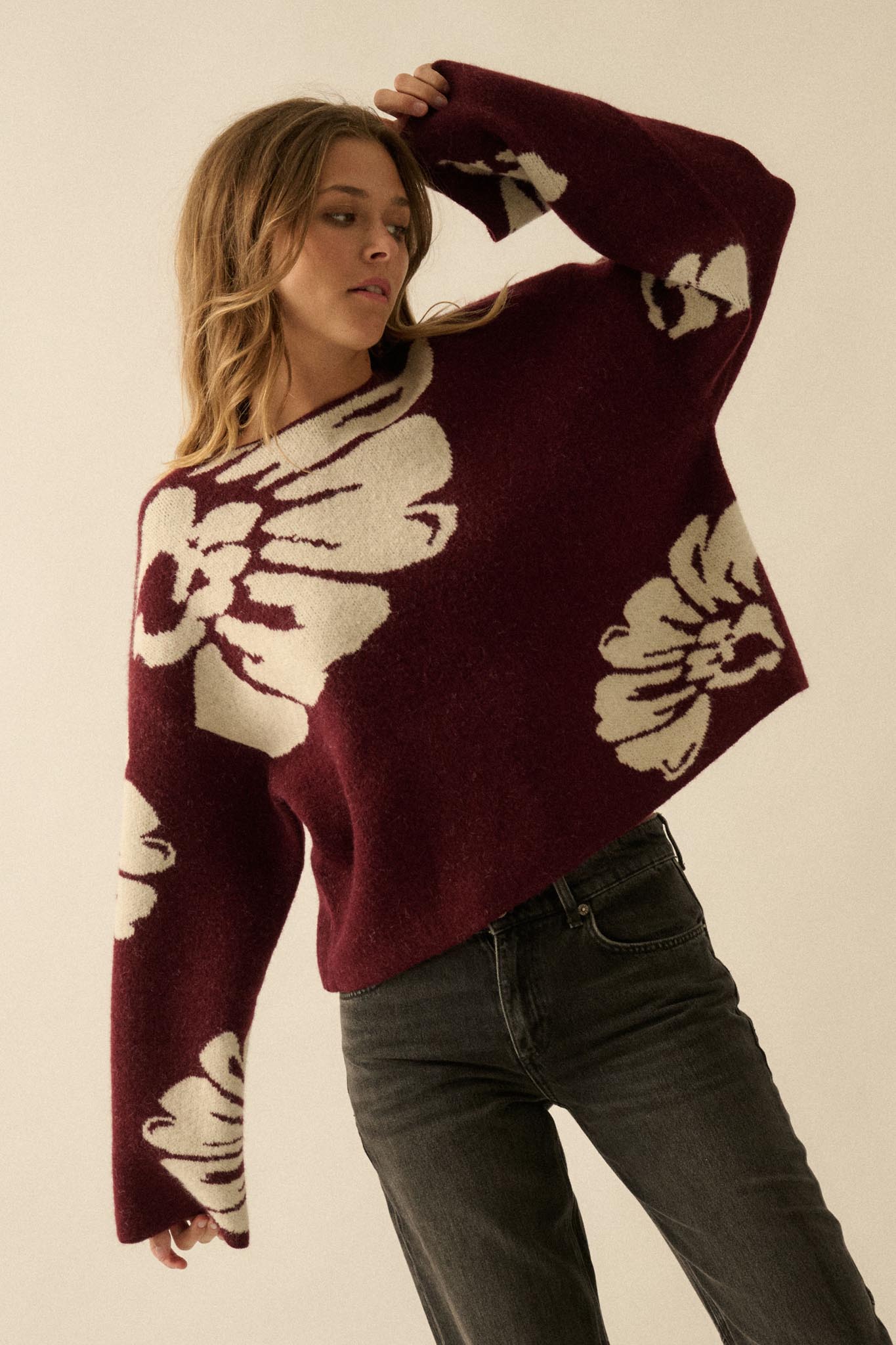 Pleasant Petals Floral Jacquard-Knit Sweater