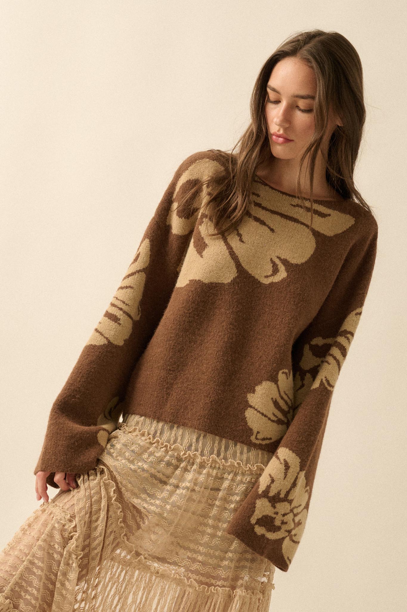 Pleasant Petals Floral Jacquard-Knit Sweater