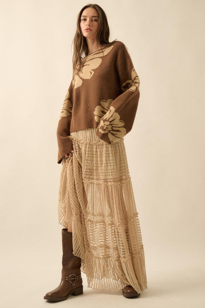 Pleasant Petals Floral Jacquard-Knit Sweater