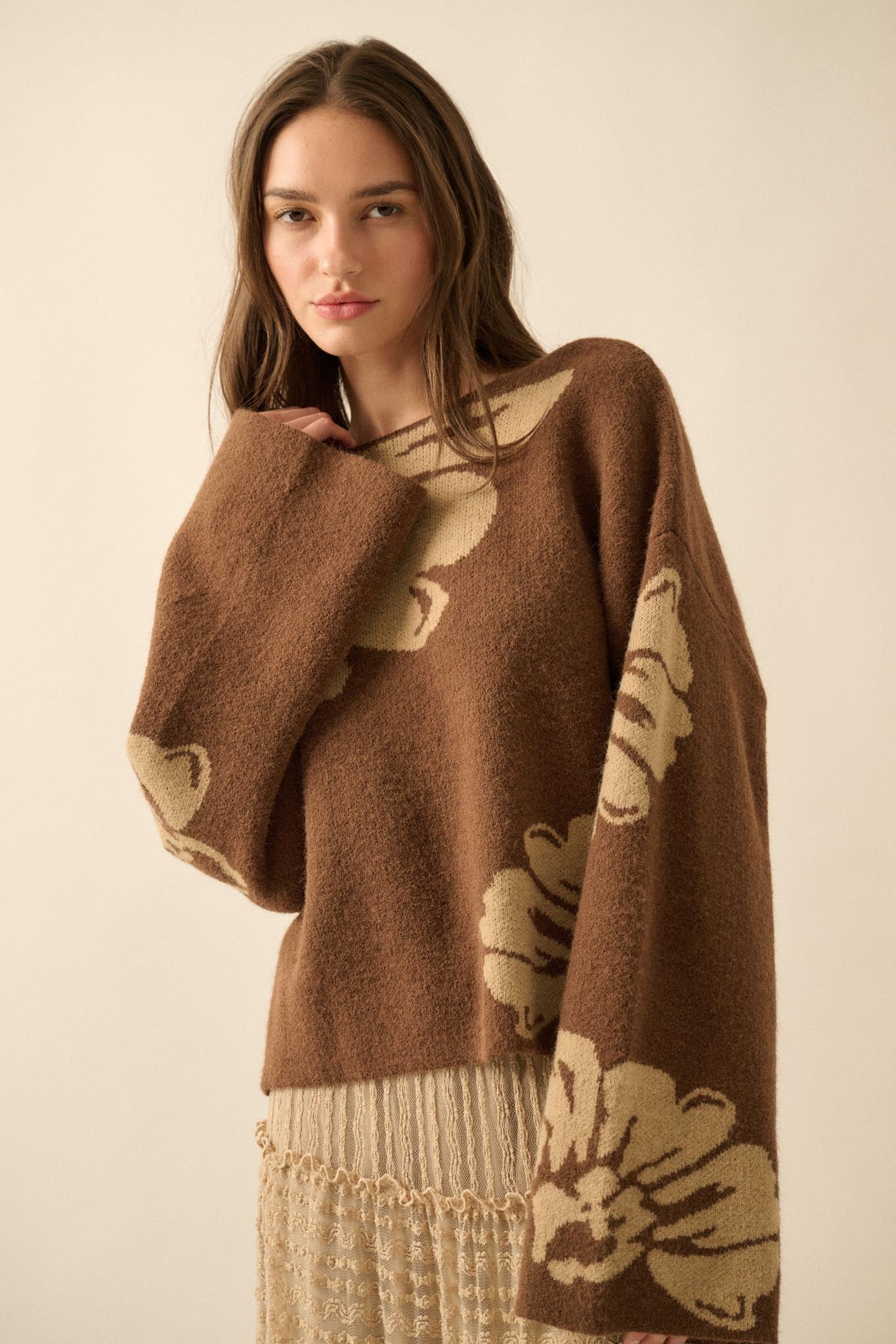 Pleasant Petals Floral Jacquard-Knit Sweater