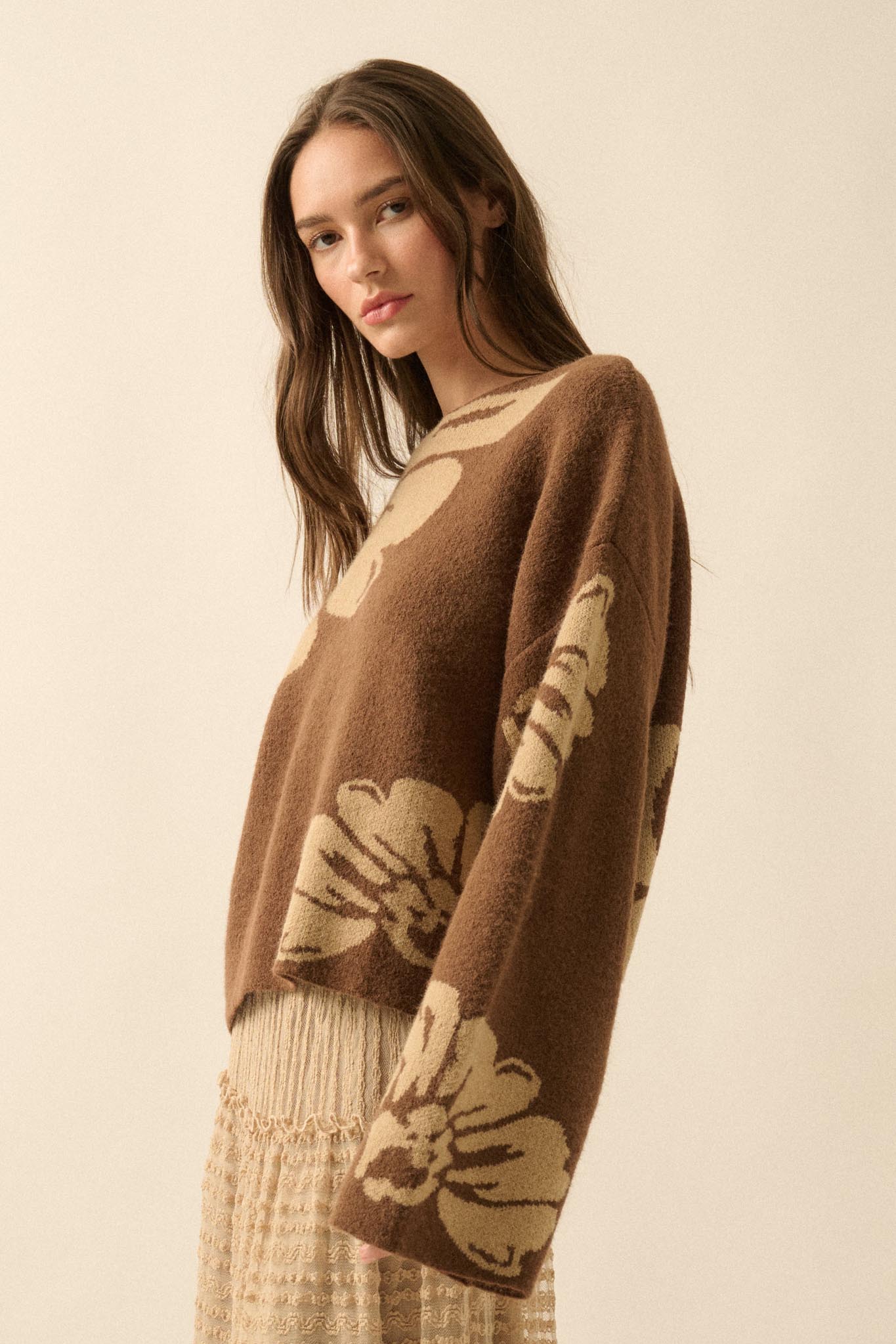 Pleasant Petals Floral Jacquard-Knit Sweater