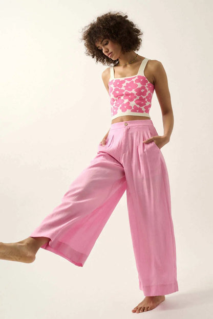 Flower Shop Floral Knit Cropped Sweater Tank Top