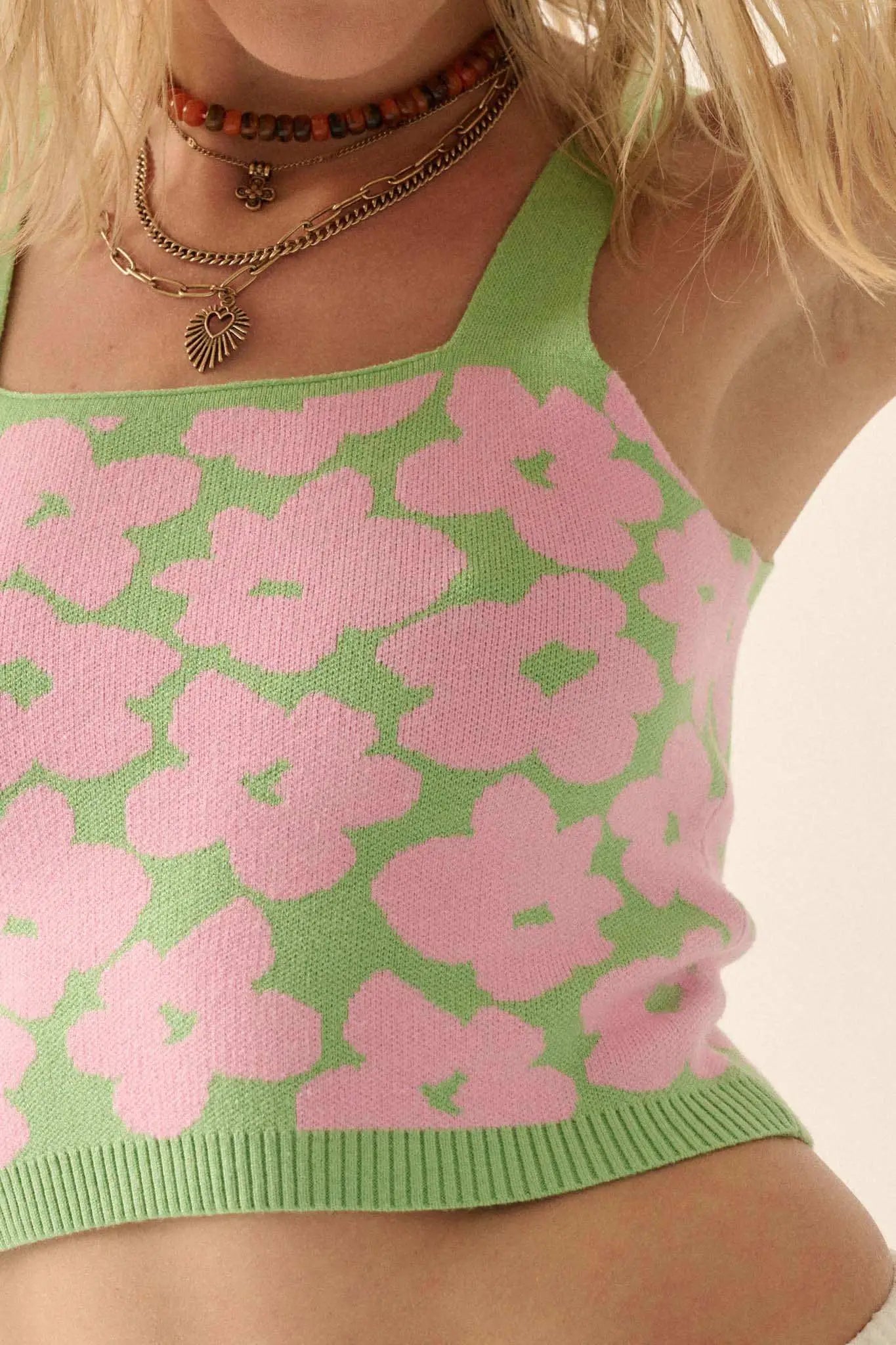 Flower Shop Floral Knit Cropped Sweater Tank Top