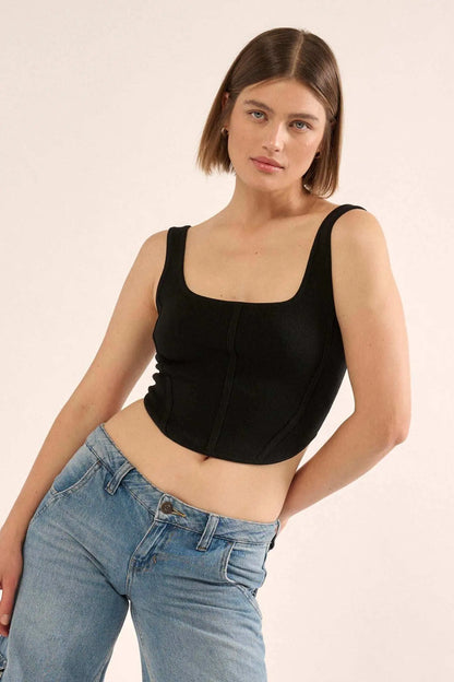 Shaper Fit Square Neck Rib-Knit Corset Tank Top