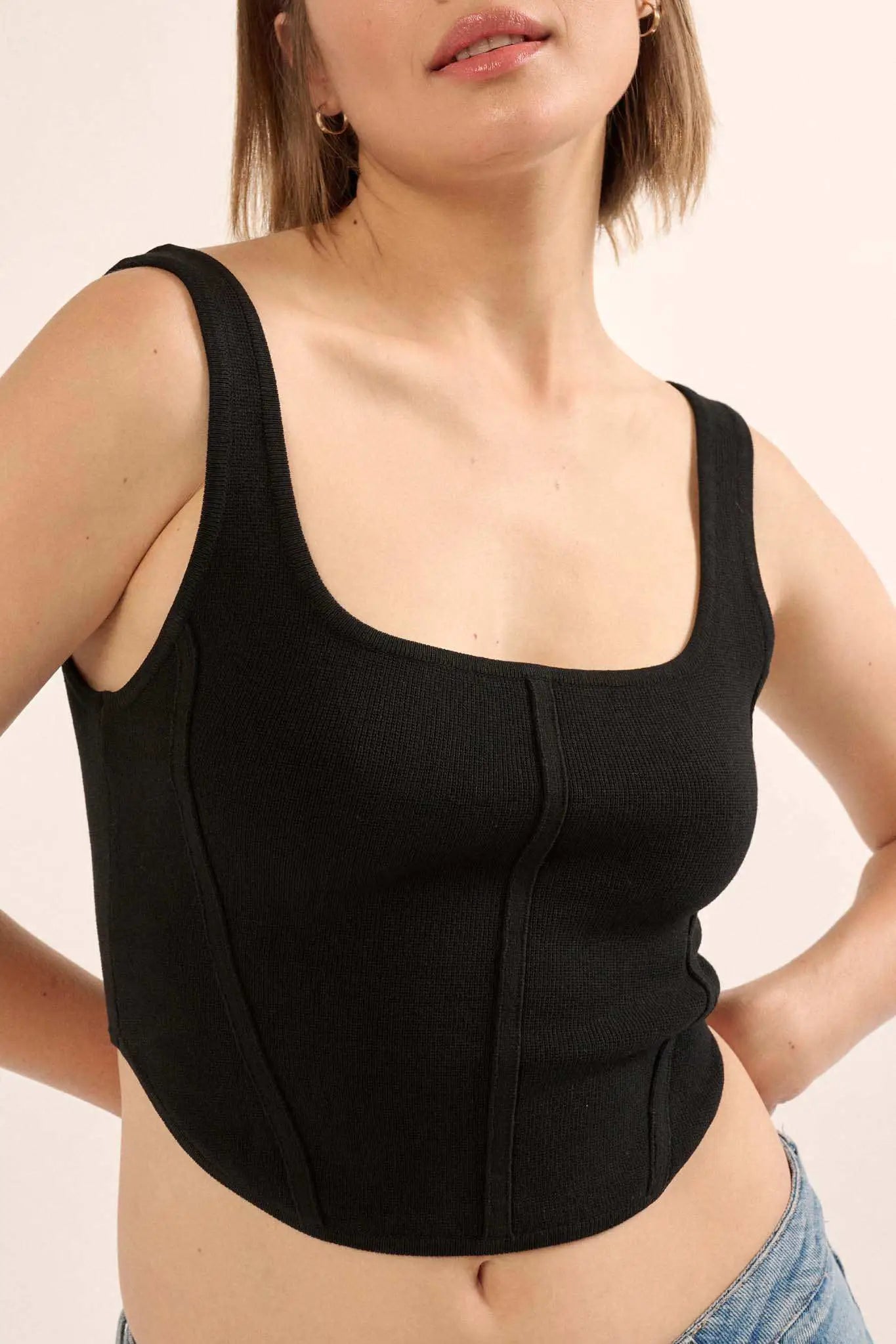 Shaper Fit Square Neck Rib-Knit Corset Tank Top