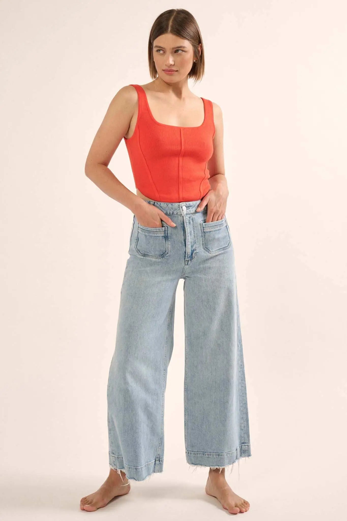 Shaper Fit Square Neck Rib-Knit Corset Tank Top