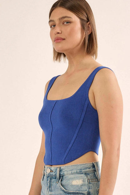 Shaper Fit Square Neck Rib-Knit Corset Tank Top