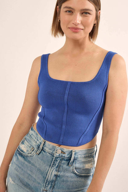 Shaper Fit Square Neck Rib-Knit Corset Tank Top