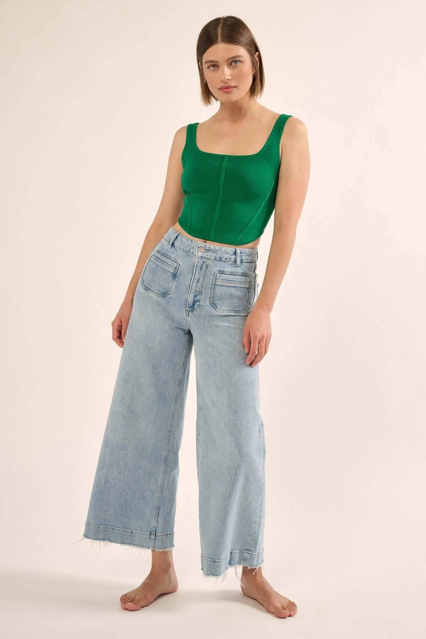 Shaper Fit Square Neck Rib-Knit Corset Tank Top