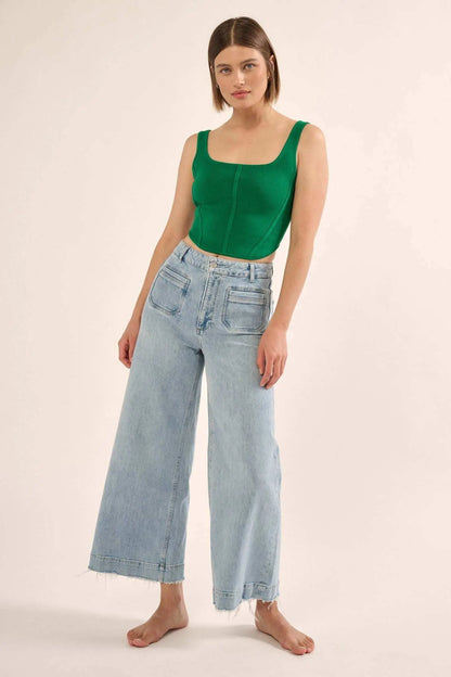 Shaper Fit Square Neck Rib-Knit Corset Tank Top